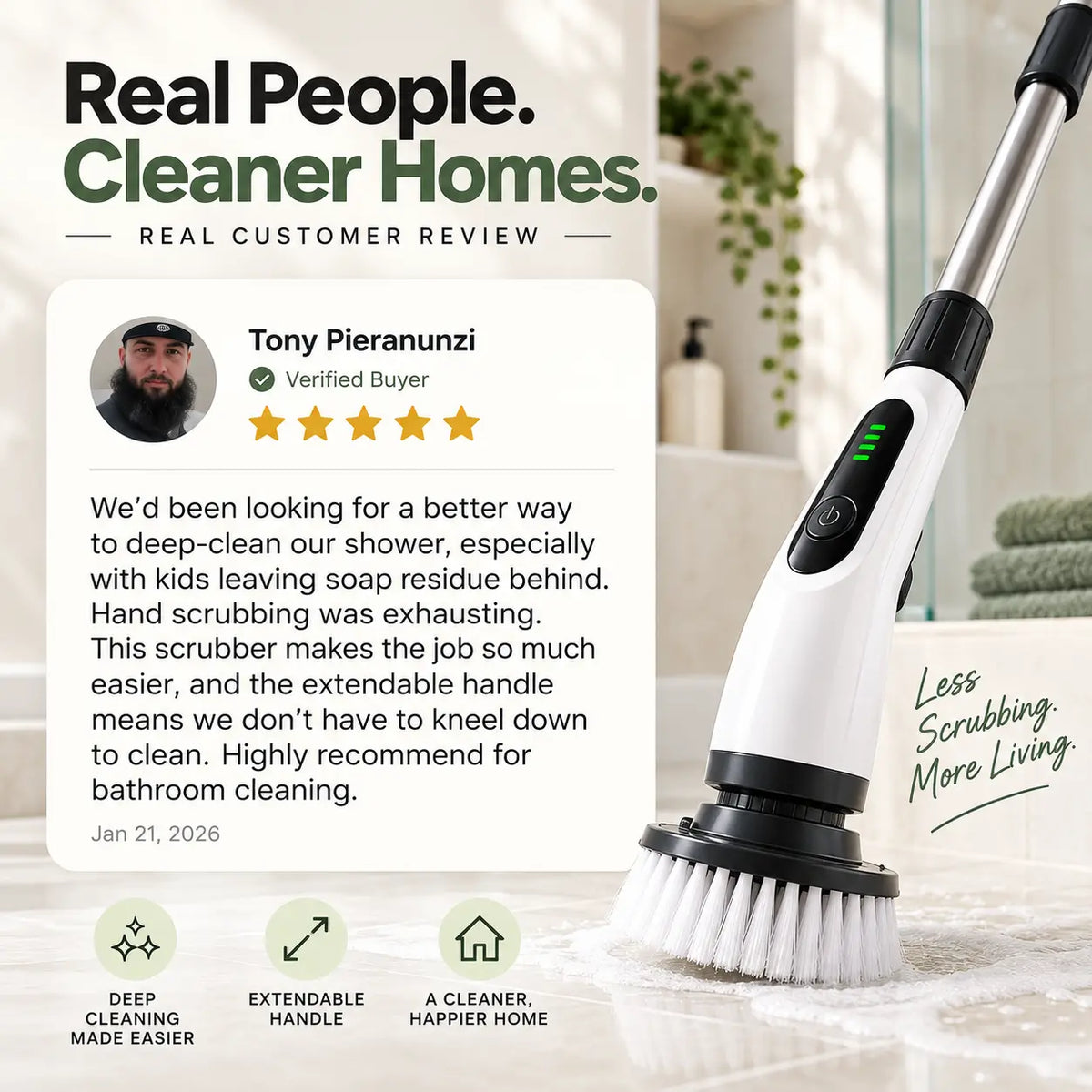 Electric spin scrubber with adjustable extension handle