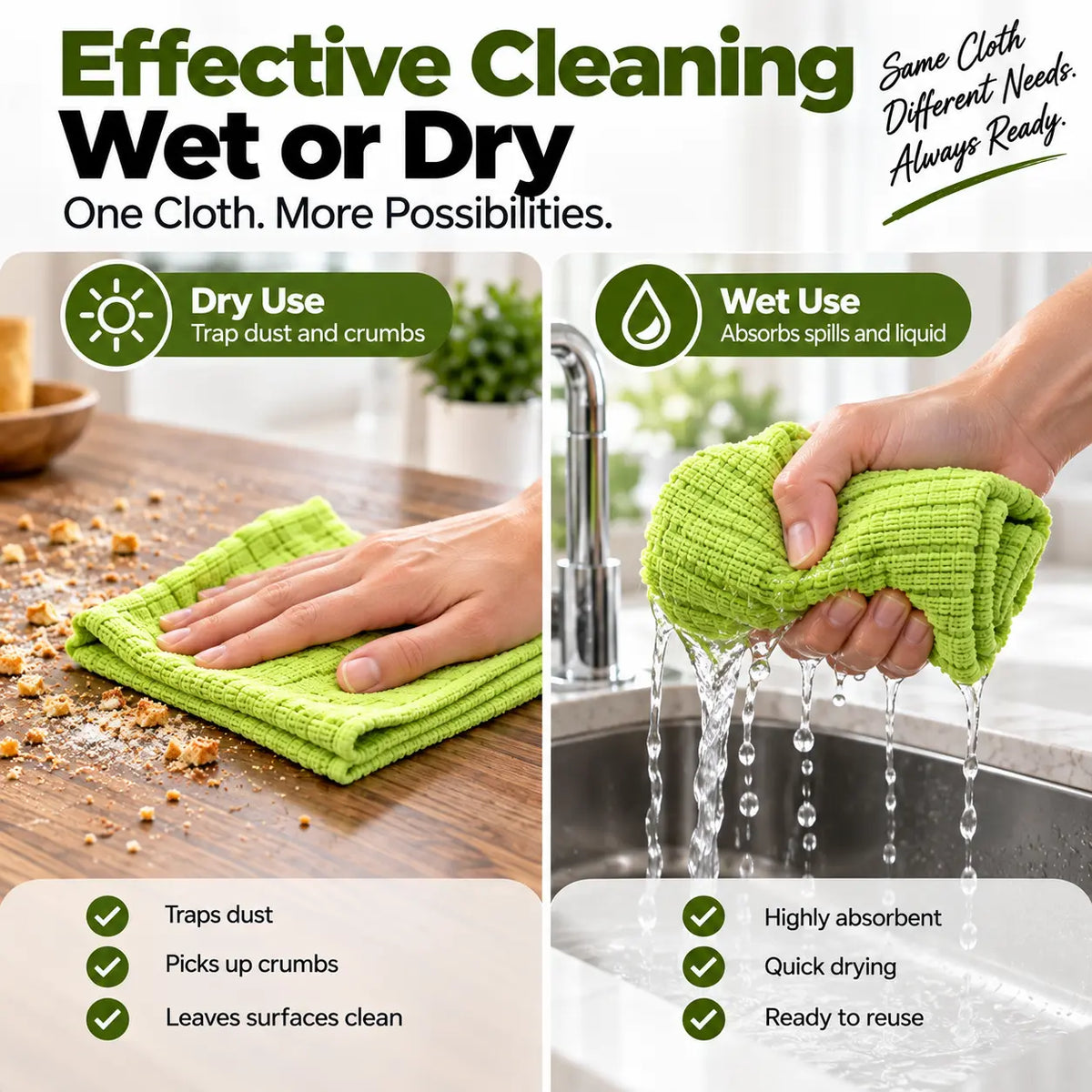 Reusable Tear-Off Cleaning Cloth Roll: Keep a fresh washable cloth within easy reach.