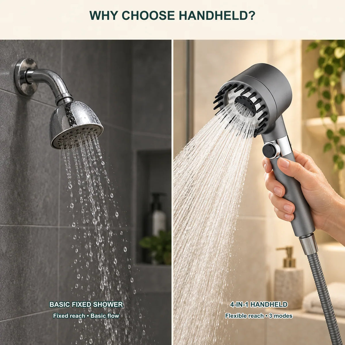 4-in-1 High-Pressure Shower Head: Choose the routine that fits.
