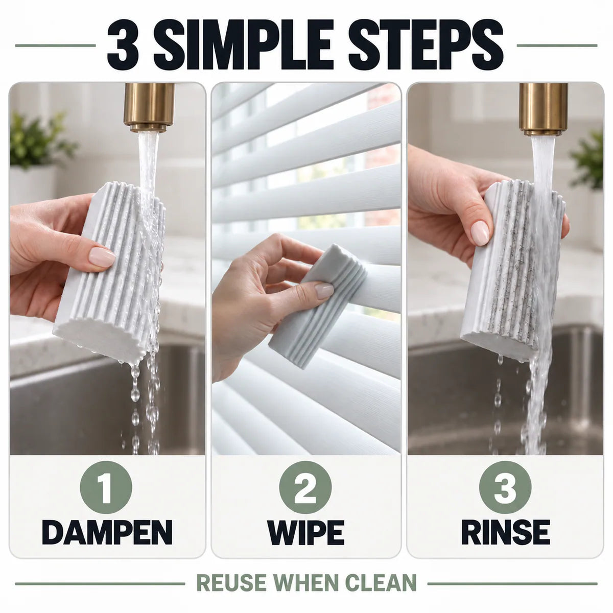 Three simple steps for using the ripple dusting sponge