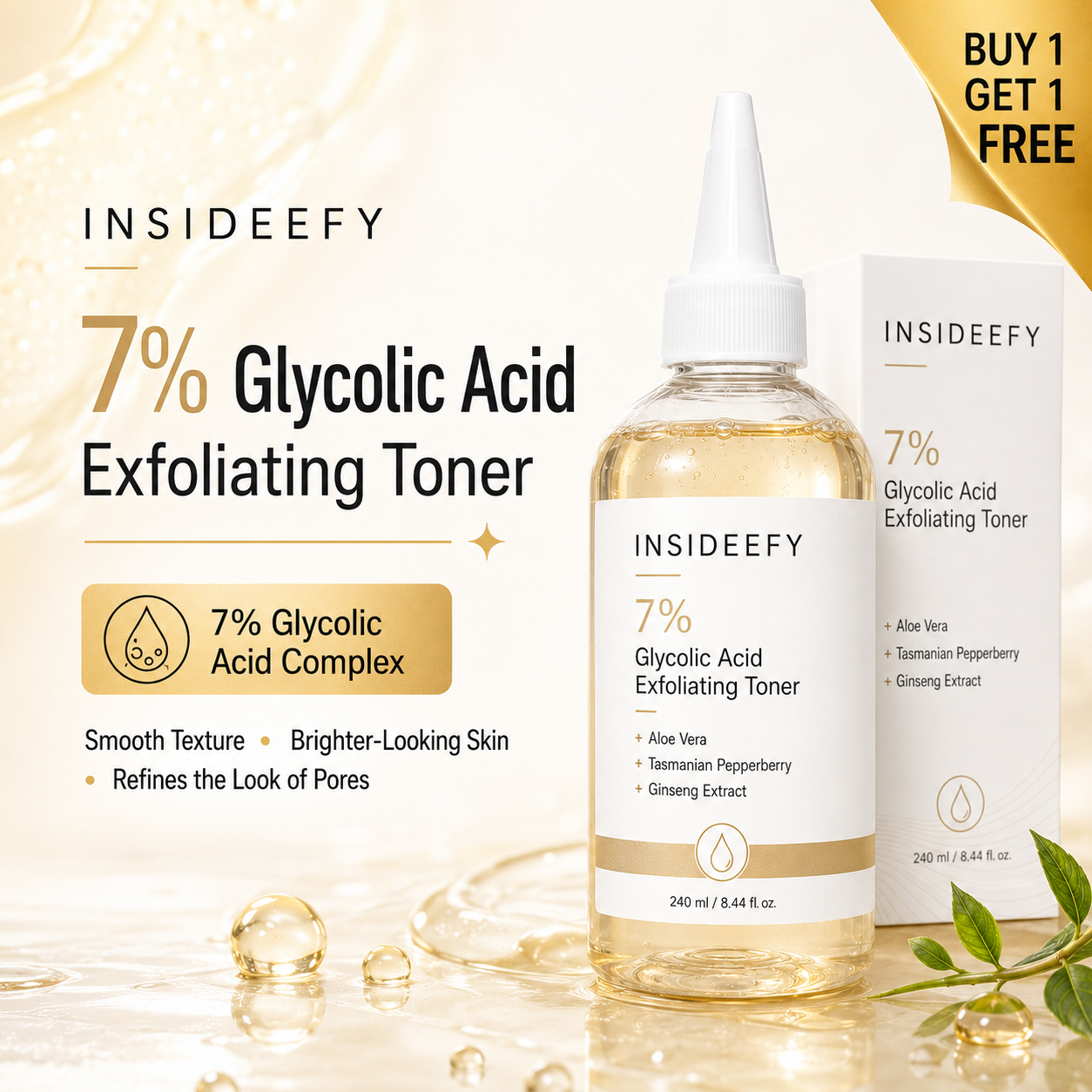 ✨ Insideefy 7% Glycolic Acid Renewal Toner – Smooth, Hydrate & Refine the Look of Pores ✨