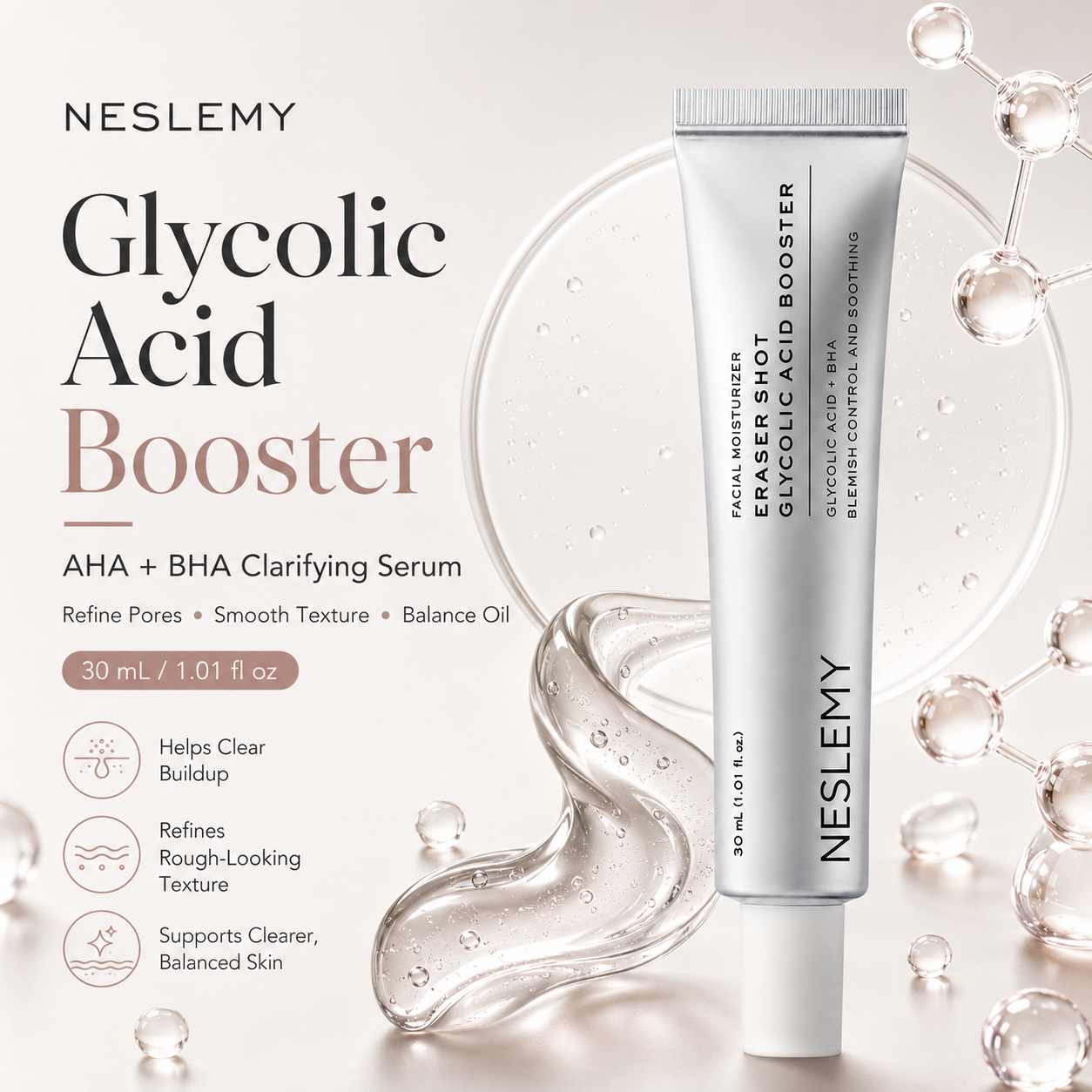 ✨ NESLEMY AHA + BHA Glycolic Acid Exfoliating Serum – Pore Care & Texture Refining ✨