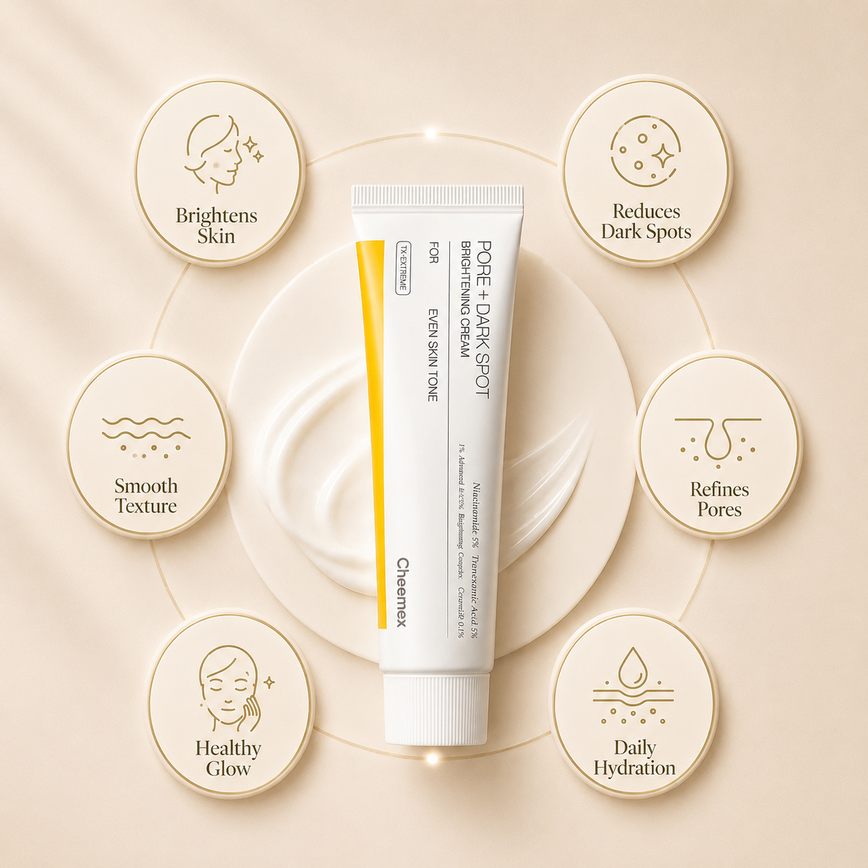 ✨ Cheemex Pore & Dark Spot Brightening Cream – TXA + Niacinamide Daily Even-Tone Moisturizer 💛