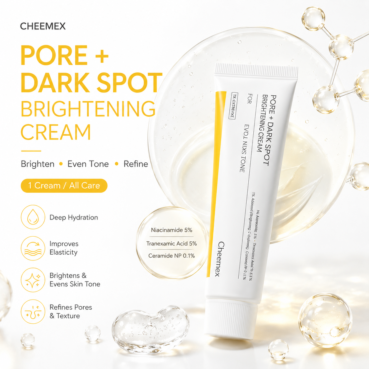 ✨ Cheemex Pore & Dark Spot Brightening Cream – TXA + Niacinamide Daily Even-Tone Moisturizer 💛