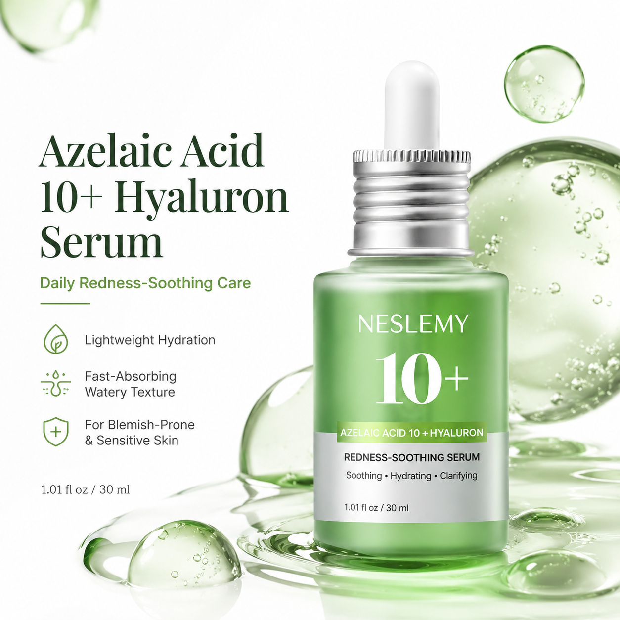 🌿 NESLEMY 10% Azelaic Acid + Hyaluron Soothing Serum ✨