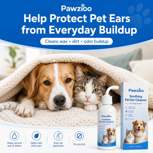 🐾 Pawzioo Soothing Pet Ear Cleanser – Gentle Wax, Odor & Itchy Ear Care for Dogs & Cats 💙