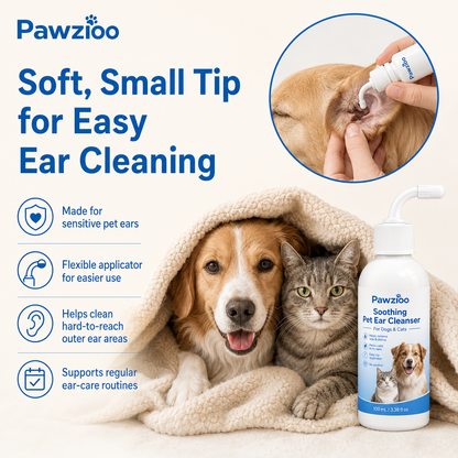 🐾 Pawzioo Soothing Pet Ear Cleanser – Gentle Wax, Odor & Itchy Ear Care for Dogs & Cats 💙
