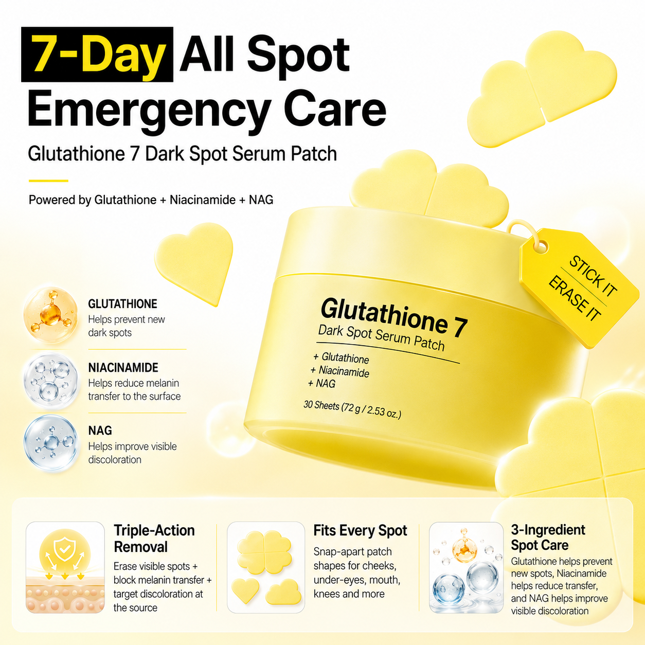 ✨ NESLEMY Glutathione 7 Dark Spot Serum Patches – Brightening Care for Uneven Tone & Post-Acne Marks 💛
