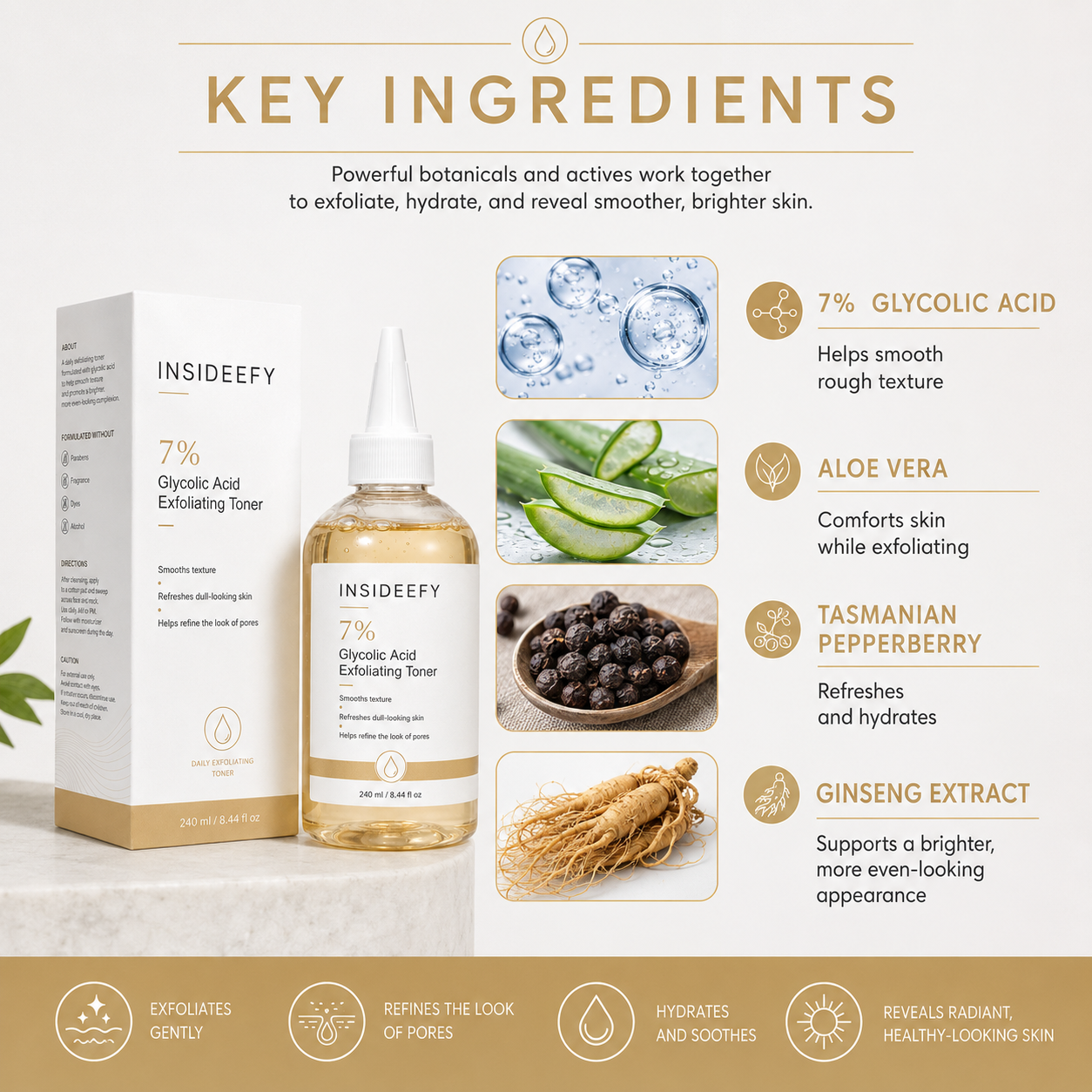 ✨ Insideefy 7% Glycolic Acid Renewal Toner – Smooth, Hydrate & Refine the Look of Pores ✨