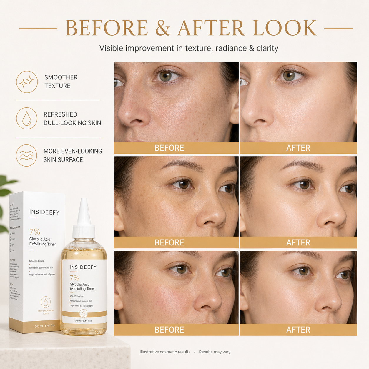 ✨ Insideefy 7% Glycolic Acid Renewal Toner – Smooth, Hydrate & Refine the Look of Pores ✨