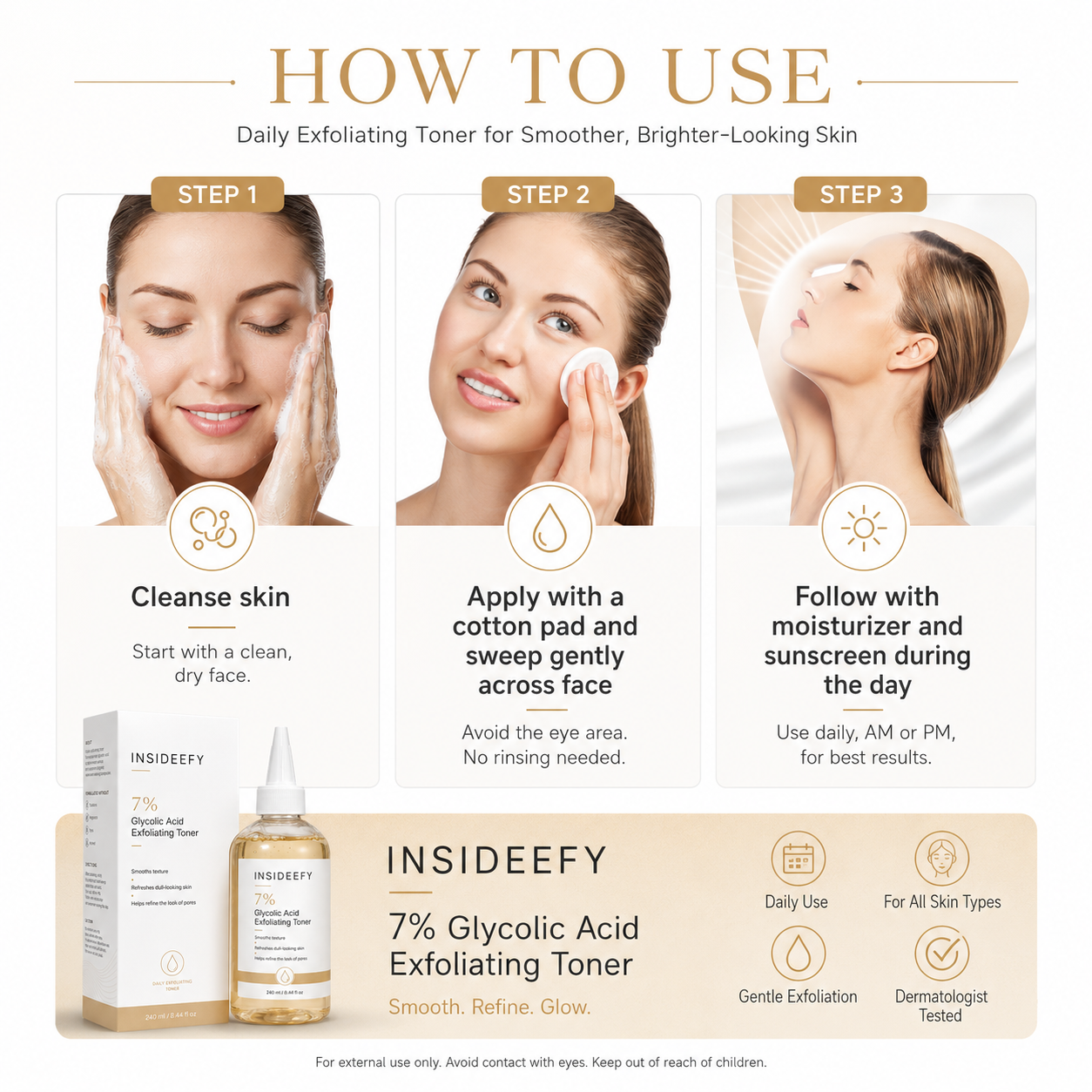 ✨ Insideefy 7% Glycolic Acid Renewal Toner – Smooth, Hydrate & Refine the Look of Pores ✨