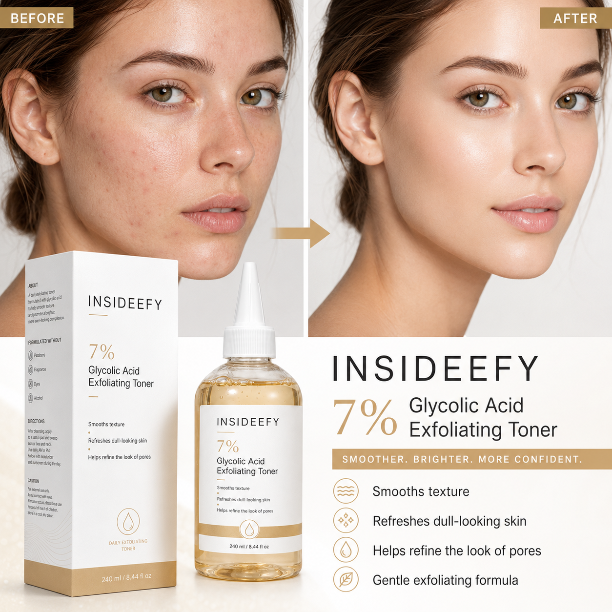 ✨ Insideefy 7% Glycolic Acid Renewal Toner – Smooth, Hydrate & Refine the Look of Pores ✨