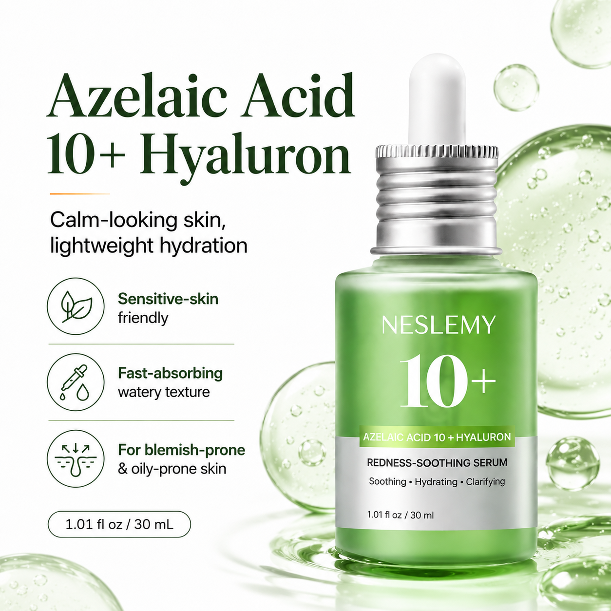 🌿 NESLEMY 10% Azelaic Acid + Hyaluron Soothing Serum ✨