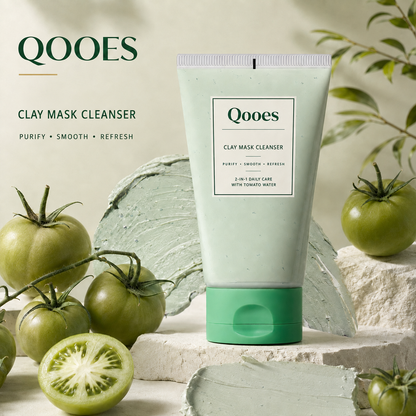 ✨ Qooes Botanical tomato extract Clay Mask Cleanser – 2-in-1 Pore Cleansing, Oil-Balancing & Smoothing Care ✨