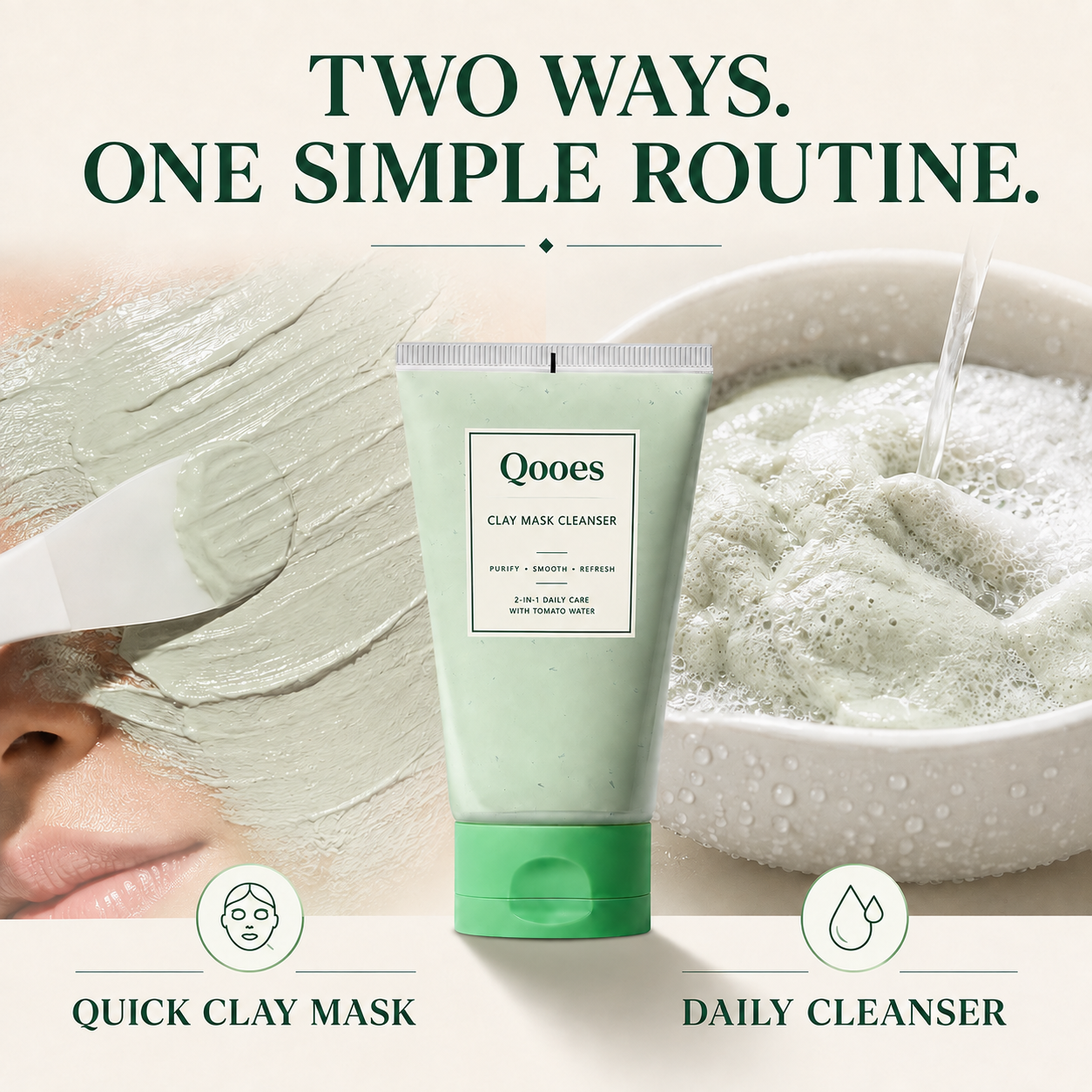 ✨ Qooes Botanical tomato extract Clay Mask Cleanser – 2-in-1 Pore Cleansing, Oil-Balancing & Smoothing Care ✨