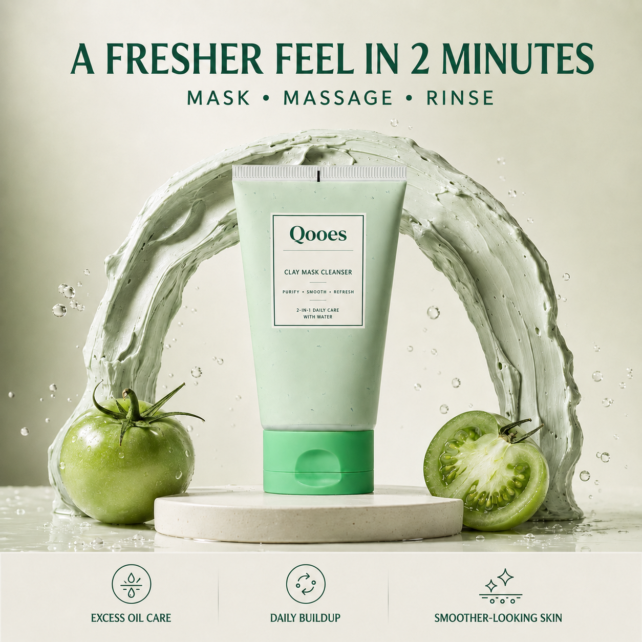 ✨ Qooes Botanical tomato extract Clay Mask Cleanser – 2-in-1 Pore Cleansing, Oil-Balancing & Smoothing Care ✨