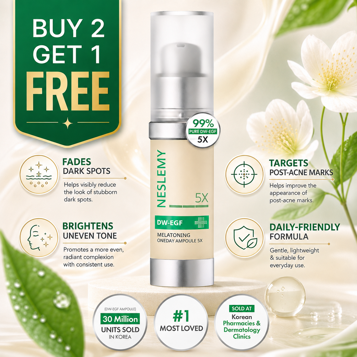 ✨ NESLEMY 5X DW-EGF Dark Spot Correcting Ampoule 🌙