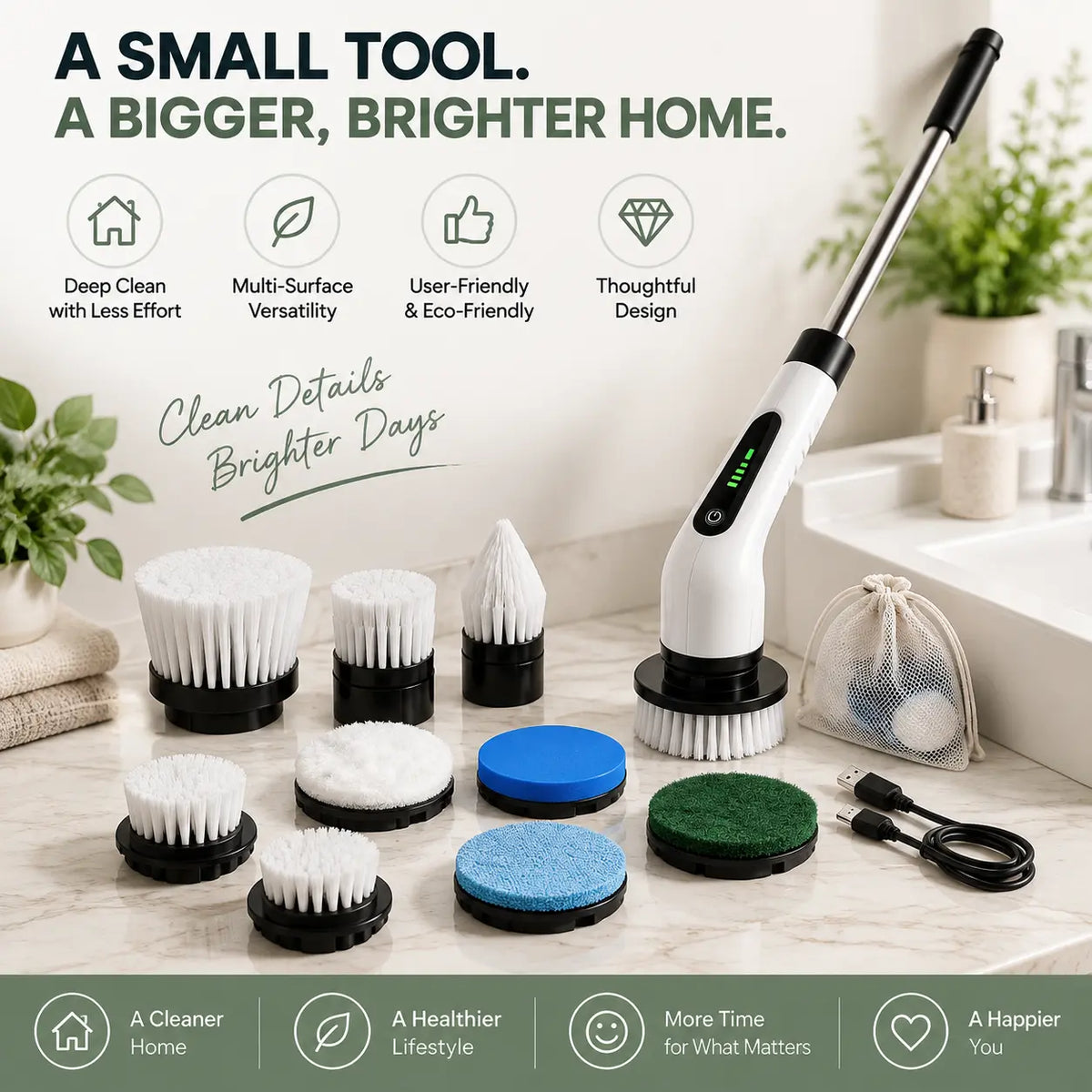 Cordless Electric Spin Scrubber with Extendable Handle