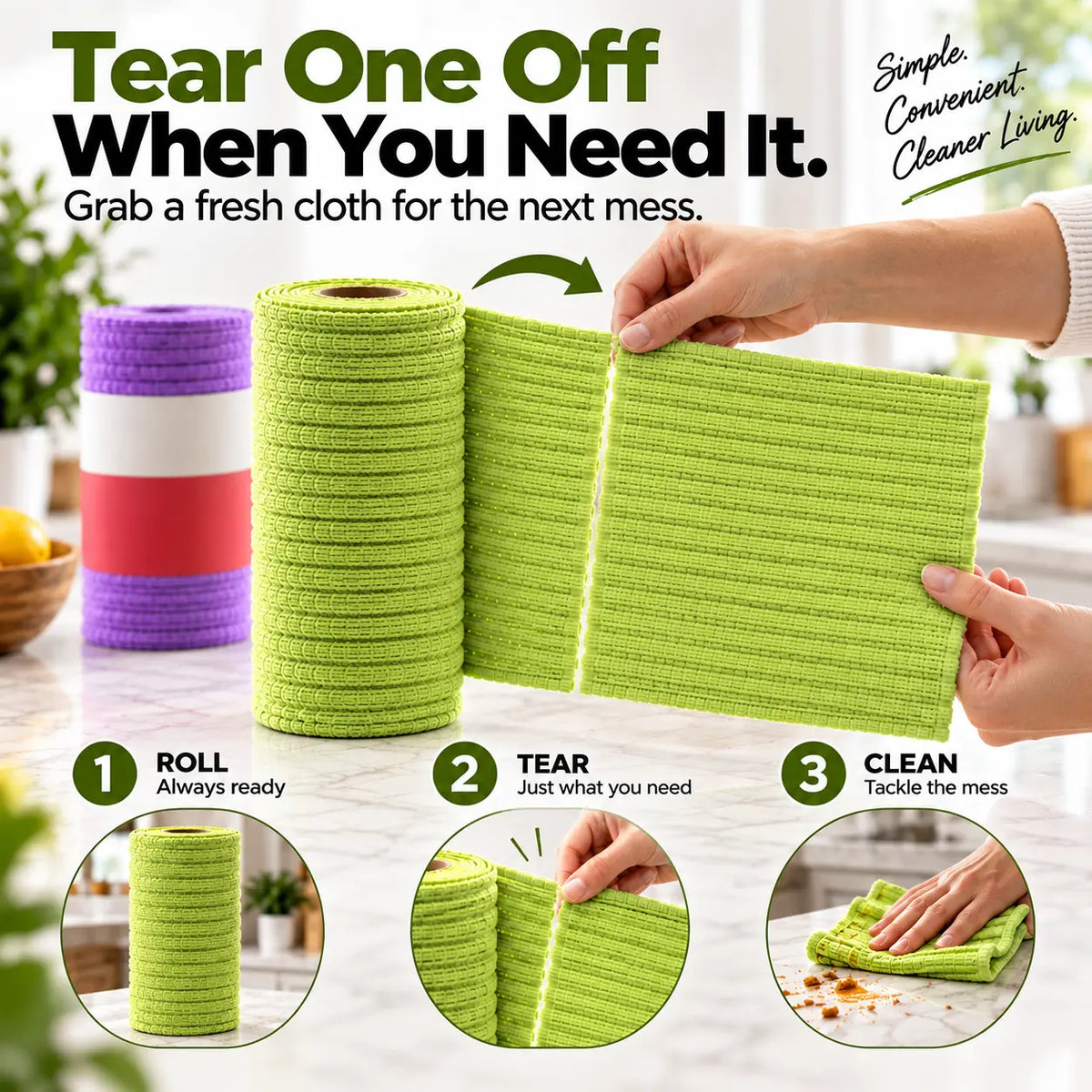 Reusable Tear-Off Cleaning Cloth Roll