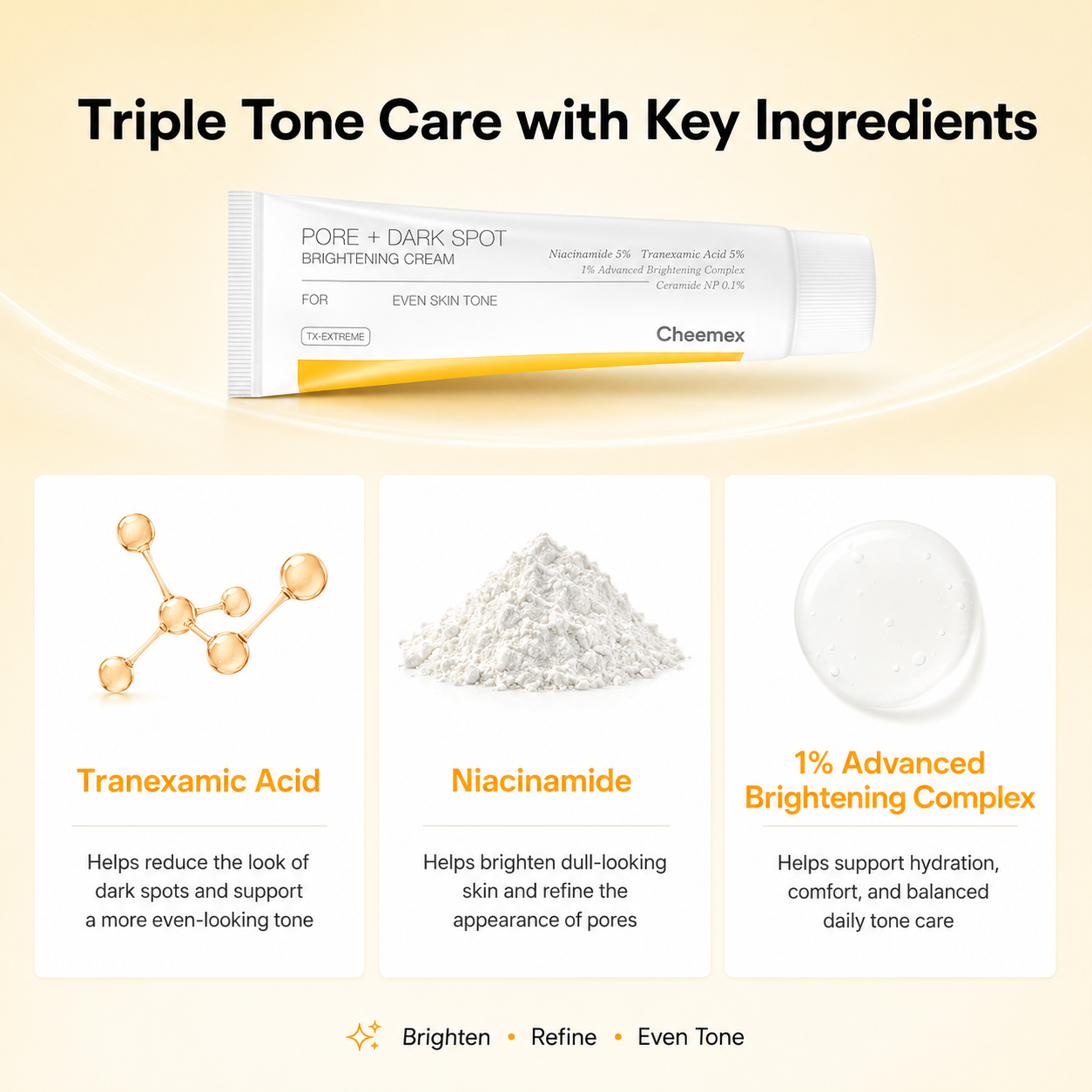 ✨ Cheemex Pore & Dark Spot Brightening Cream – TXA + Niacinamide Daily Even-Tone Moisturizer 💛