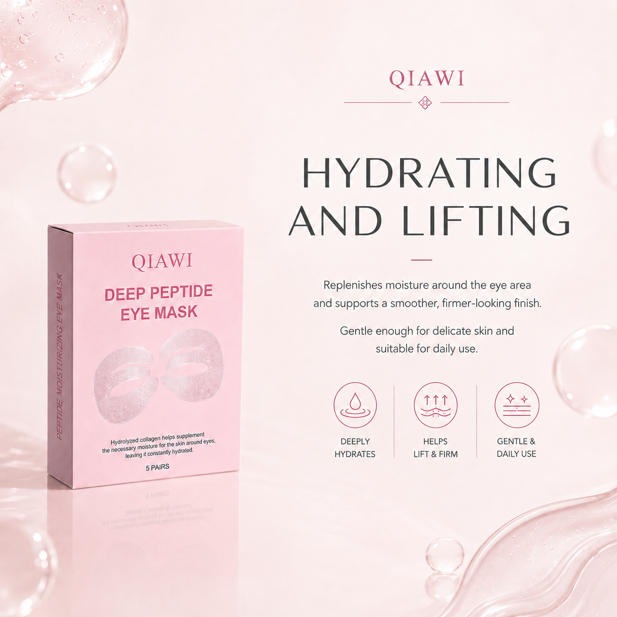 QIAWI 360° Peptide Collagen Eye Mask full-eye hydrogel design