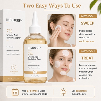✨ Insideefy 7% Glycolic Acid Renewal Toner – Smooth, Hydrate & Refine the Look of Pores ✨